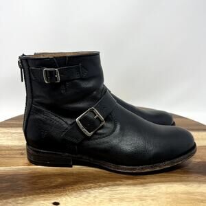 Frye Vicky Engineer Boots Women's Size 8 B Black Leather Ankle Bootie Buckle